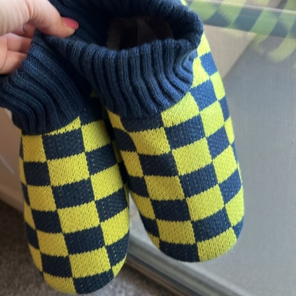 NWT Free People Sleepover Bootie Slippers, checker blue and yellow, size 8 - Picture 6 of 14